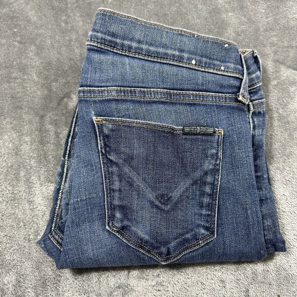 Hudson Jeans Womens 28 Blue Dark Wash Slim Straight Stretch Raw Hem RN 107906‎ - Picture 1 of 13